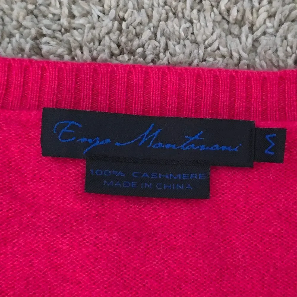 Enzo Mantovani Pink 100% Cashmere V-Neck Sweater M CozyLuxe Minimalist Soft Girl